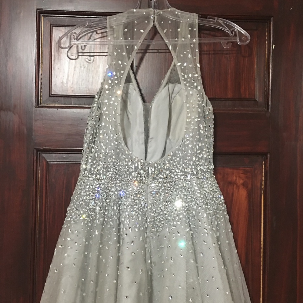 Silver Crystal Embellished Tulle Ball Gown - Picture 7 of 16